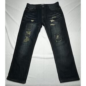 Brooklyn Xpress Men's Dark Wash Distressed Wide Leg Blue Jeans - Size 36x29*
